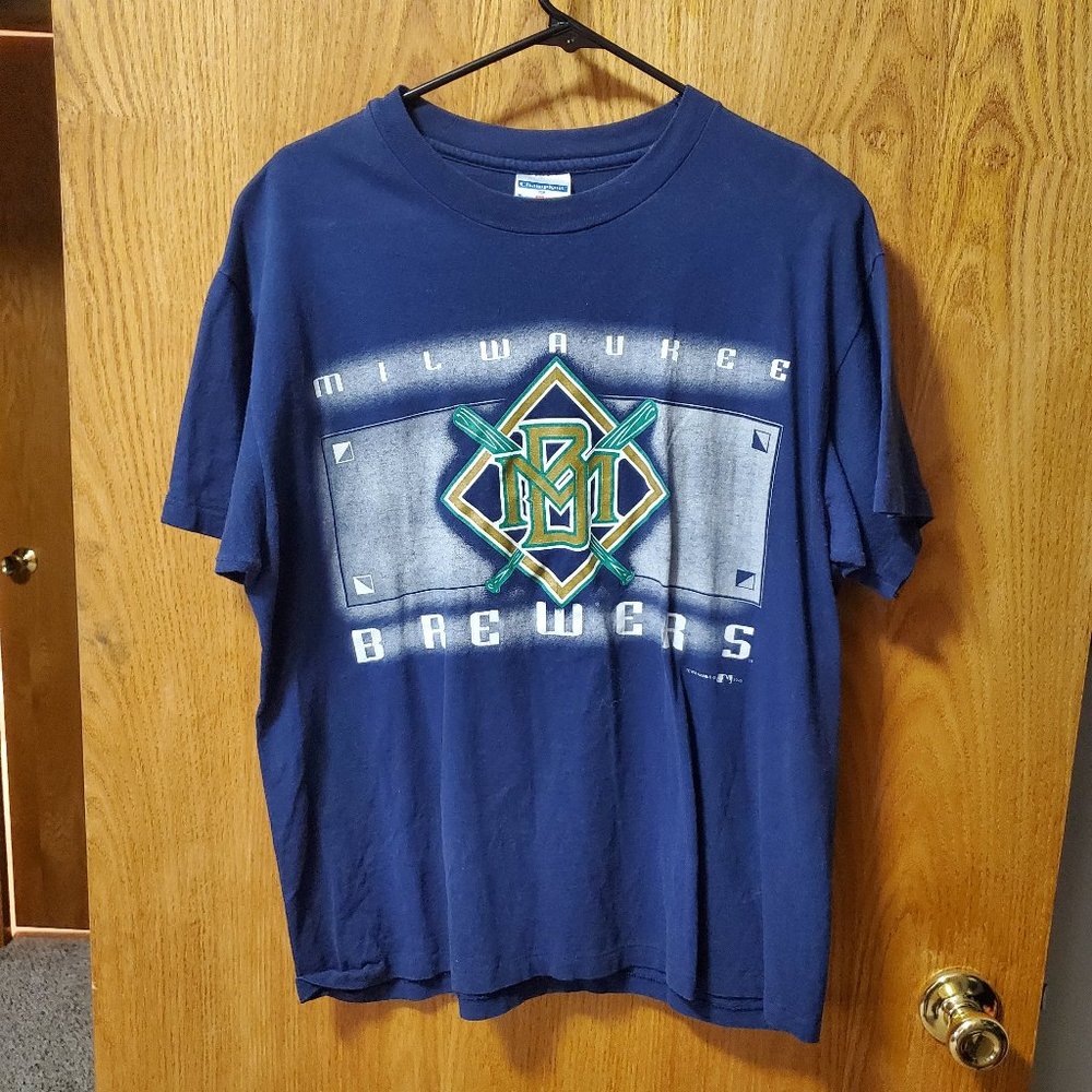 Vtg T shirt MLB Milwaukee Brewers 90s Sz L Screen Old Logo